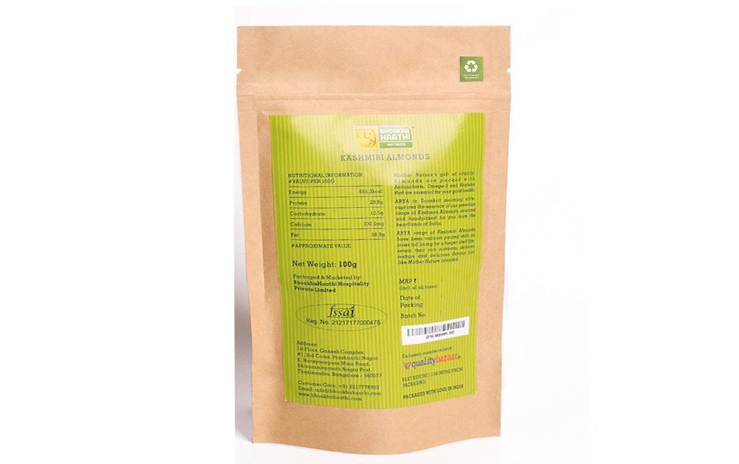 Bhookha Haathi Premium Kashmiri Almonds    Pack  100 grams
